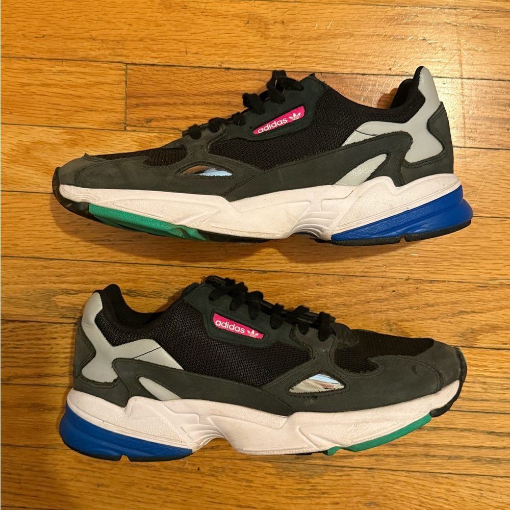 adidas black multicolor falcon sneakers